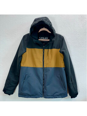 Liquid Insulated Ski Snowboard Jacket Colorblock Black Mustard Slate Blue Men XL